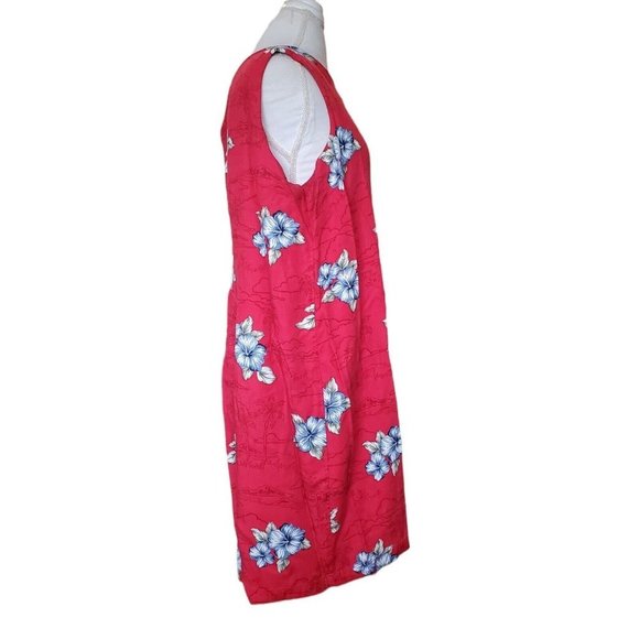 Vintage 90s Red Hawaiian Hibiscus Tropical Floral Loose Dress 2X Sleeveless - Picture 2 of 9